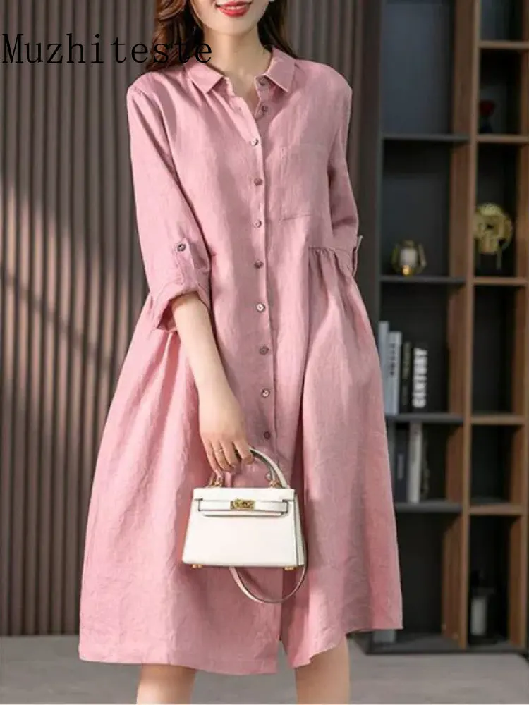 

New Dresses For Women 2023 Summer Elegant French Shirt Dress Vintage LOOSE Mini Dress Office Commuting Long Robe Formal Dresses