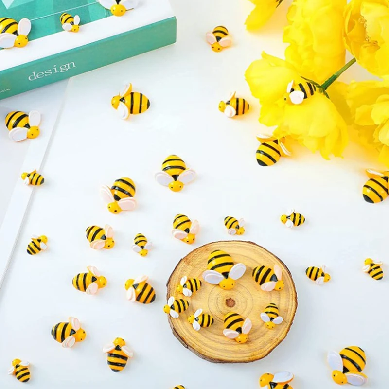 

100 Pieces Small Resin Bee Jewelry Decoration Kids Hairpin Cream Epoxy Phone Case Patch