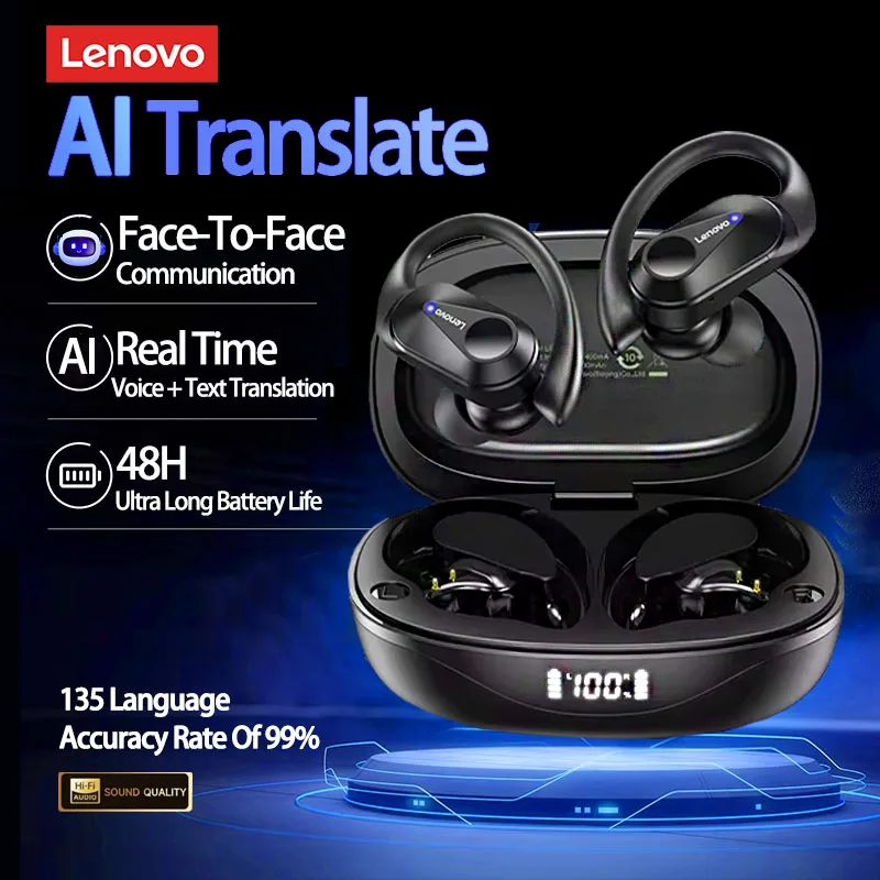 Фото Lenovo LP75 Наушники для перевода языка HD Наушники с шумоподавлением для вызова для обучения, путешествий, наушники-переводчики в реальном времени №1