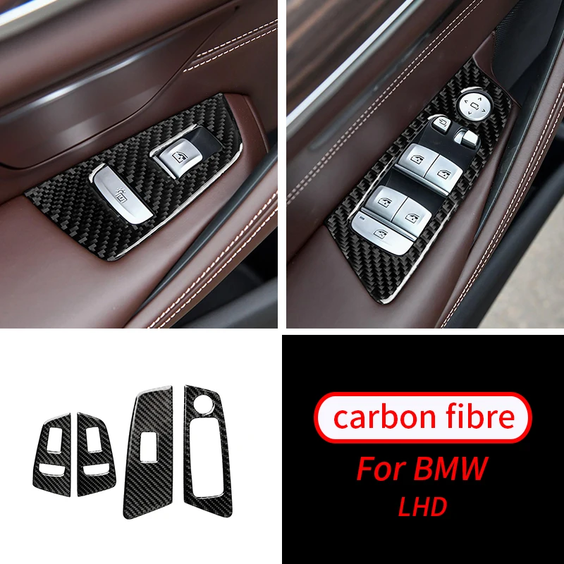 

For BMW G30 5 Series 2018 Real Carbon Fiber Car Window Lifter Control Frame Window Switch Decor Armrest Panel Refit Sticker