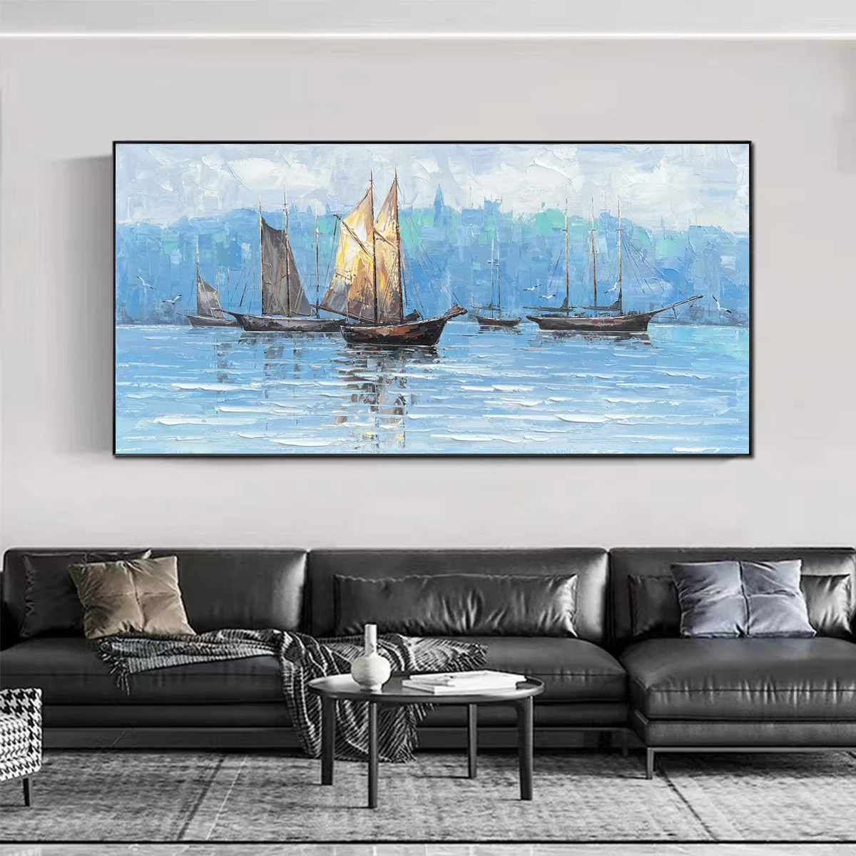 

Hand-painted Oil Painting Living Room Wall Decorative Painting Horizontal Seascape Painting Modern Minimalist Canvas Frameless