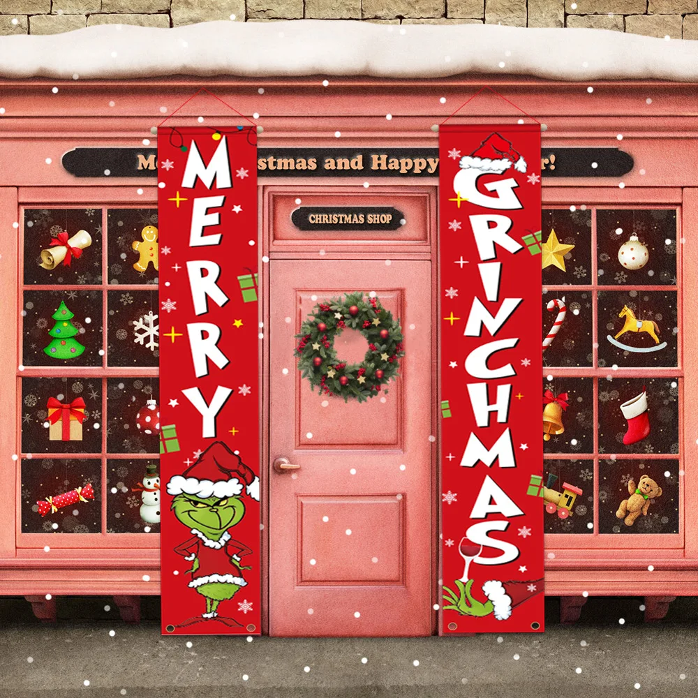 

Merry Grinchmas Banner Christmas Porch Sign Banner Green Grinches Wall Hanging Flags Christmas Yard Sign Banner Supplies