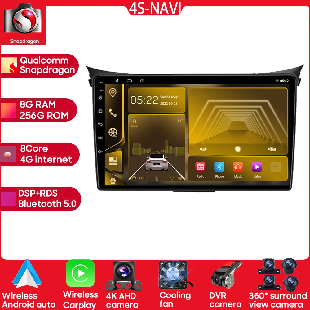 

Android For Hyundai I30 Elantra GT 2012-2016 Car Radio Multimedia Player GPS Navigation WIFI Carplay 360 Camera No 2 Din 4G