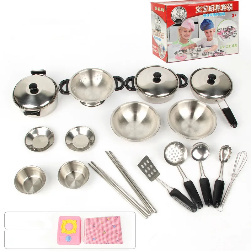 

18Set Intelligence Development Stainless Steel Cooking Tools Kitchen Toys for Children Educational Accessories Cookware Pot Pan