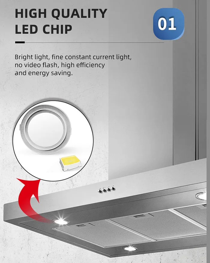 UPS/EMS/FedEx Shipping 50-Piece 68mm Chimney Style Over Stove Vent Range Hood Light LED 1.5W 12V DC for 55-60mm Hole images - 6