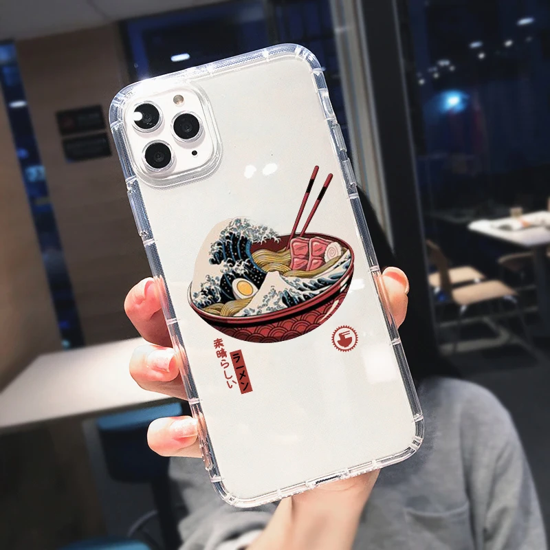 Japan Anime Ramen Cat Great Wave Clear Phone Case For iPhone 11 Pro MAX 12 XS 7 XR 13 X 8 14 Plus Cute Soft Silicone Cover Coque
