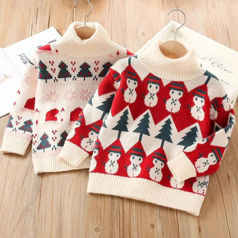 

IENENS Kids Girl Boy Turtleneck Sweater Winter Tops Coat Autumn Child Warm Loose Knit Pullovers 2-10Y Baby Christmas Clothes