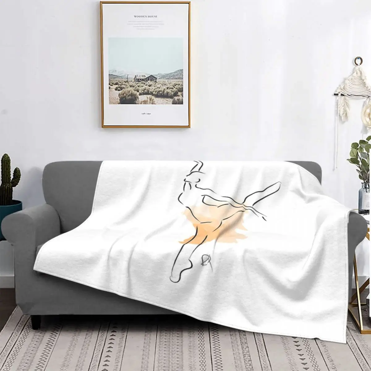 

Manta de ilustración de bailarina minimalista, colcha de cama a cuadros, manta de verano, toalla de playa de lujo