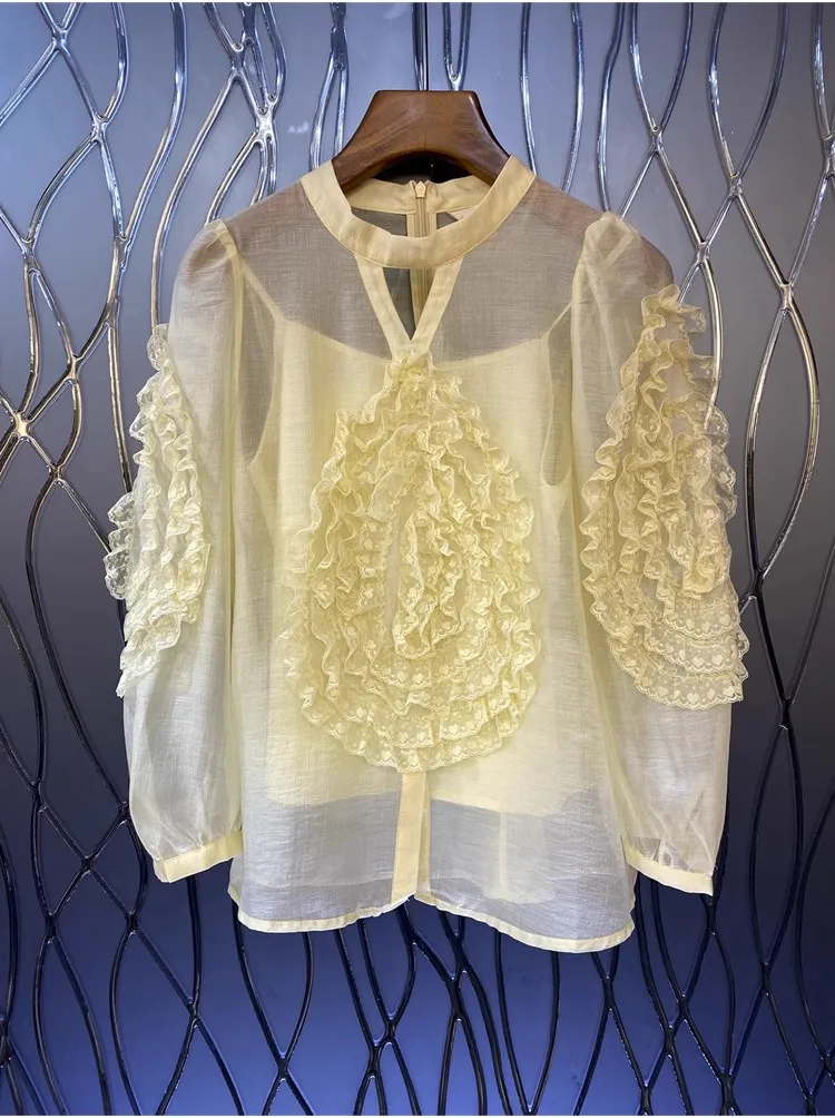 Блузка Женская осенне-зимняя с оборками и длинным рукавом 2023