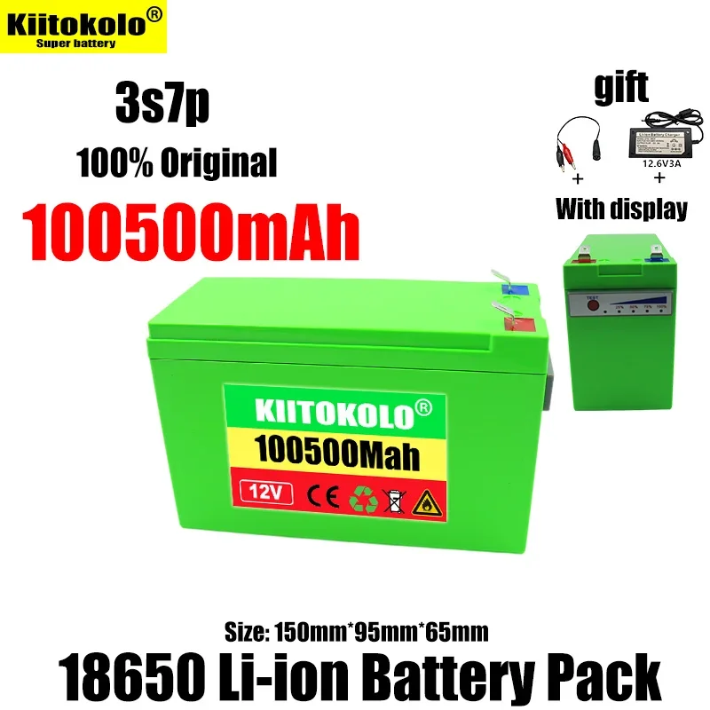 

New 12V 100500mAh 3S7P 18650 Lithium Battery Pack with Display Built-in 100Ah High Current BMS, Used for Sprayer+12.6v Charger