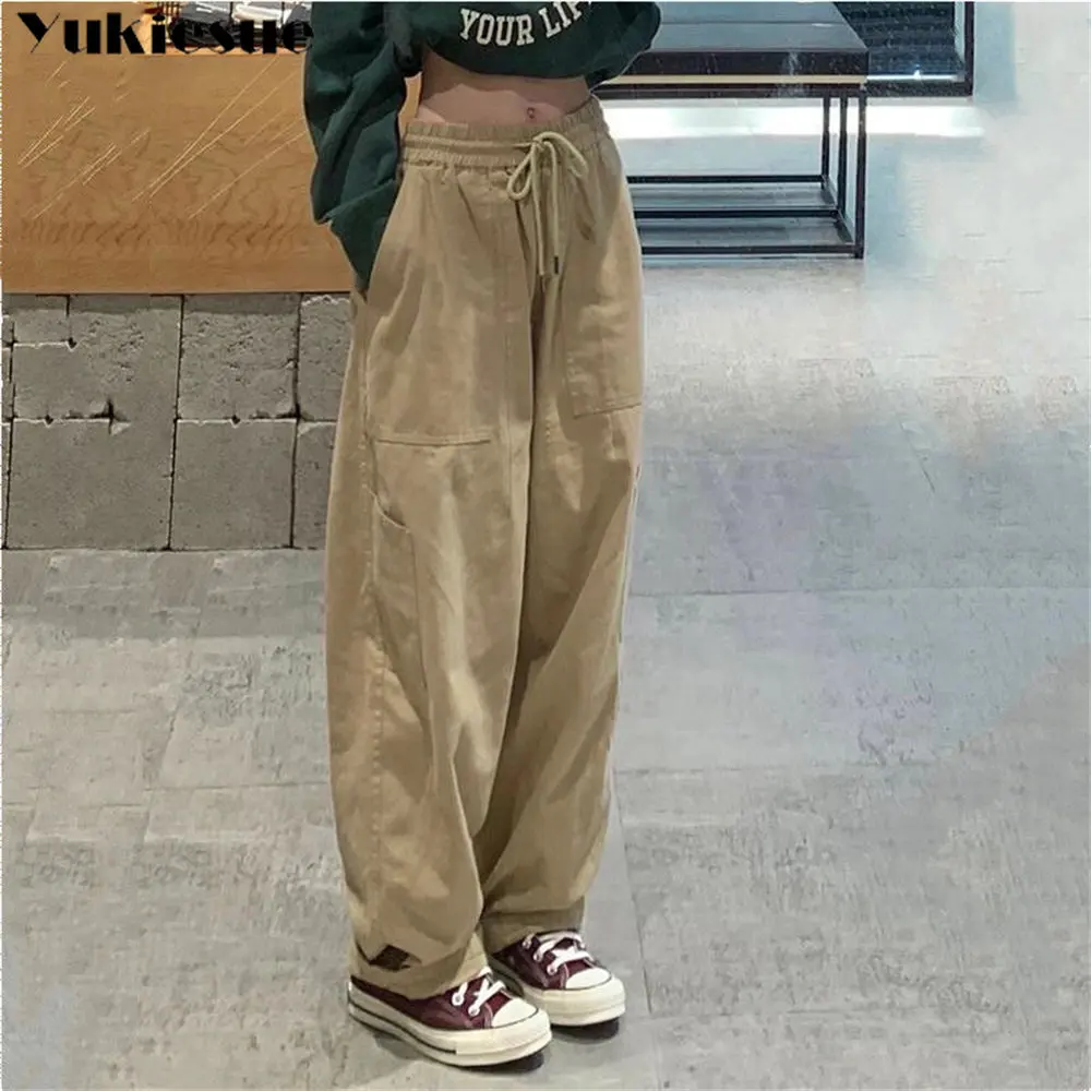

Женские уличные Модные Винтажные мешковатые однотонные повседневные брюки в стиле Харадзюку в стиле хип-хоп брюки свободного кроя с завышенной талией в японском стиле