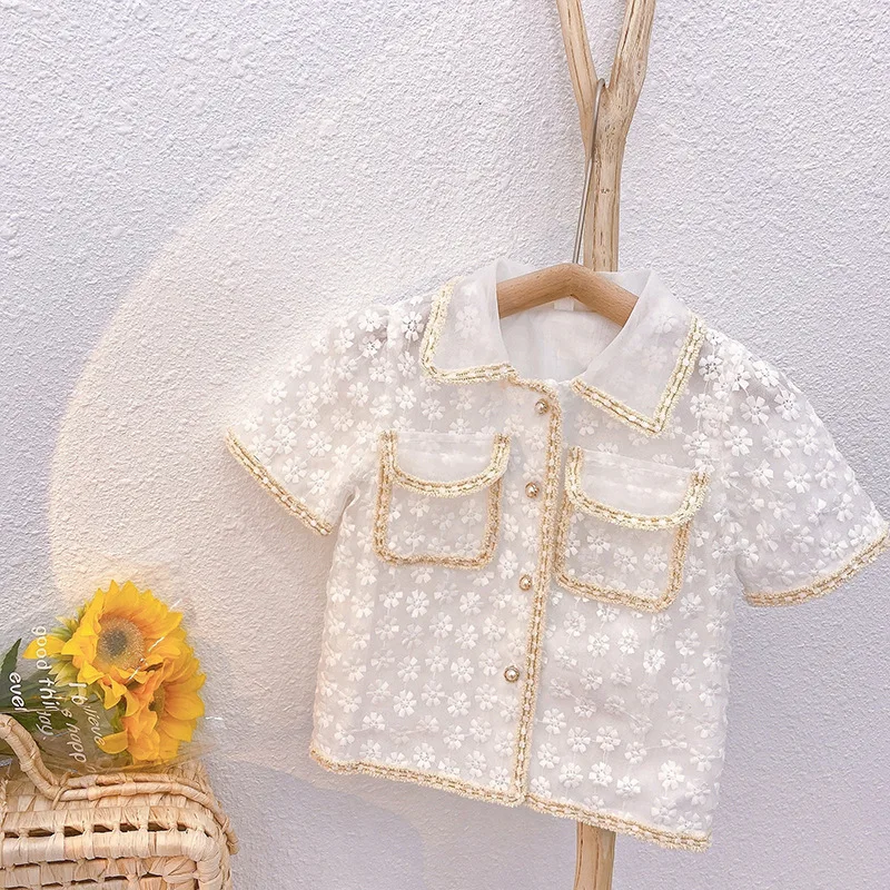 2022 New Elegant Girls Set 2-piece Set Of Short-sleeve Floral Tops And Shorts Small Fragrance Children's Clothing