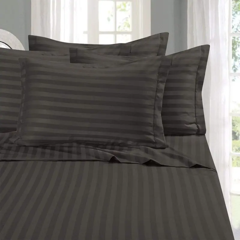 

2023 Amazing Hot Sales High Quality 1500 Thread Count 6-Piece Damask Stripe Bed Sheet Set Queen Grey