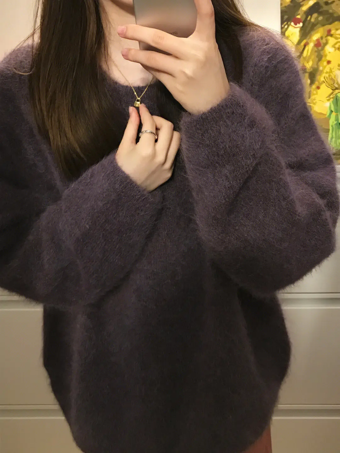 Фиолетовый мягкий пушистый пуловер женский утолщенный осенне-зимний
