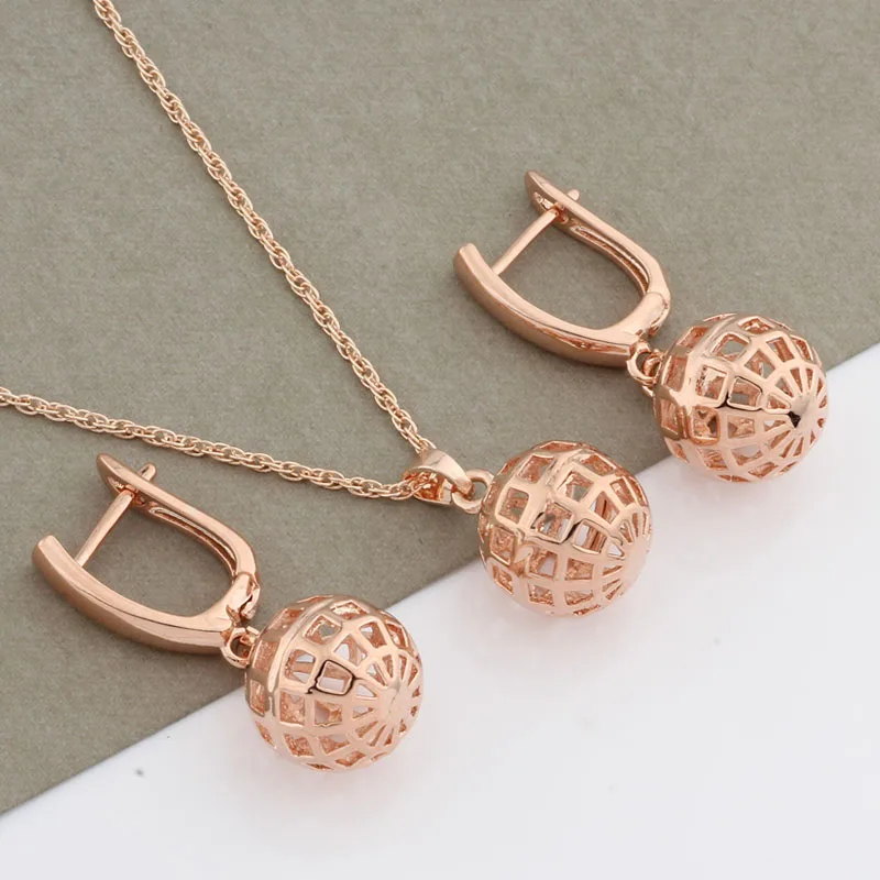 Новинка 2022 классические полые серьги и подвески из розового золота 585 пробы набор