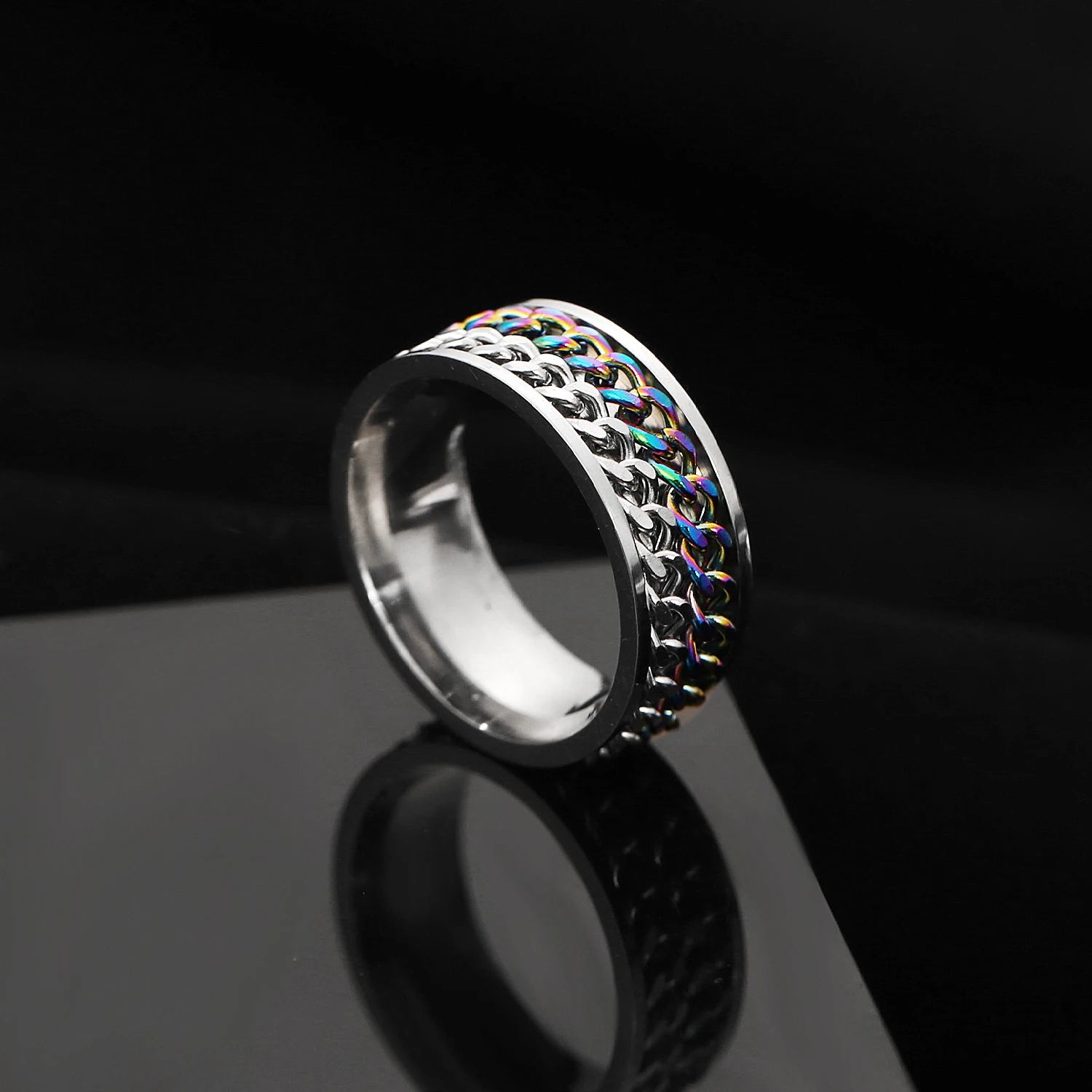 Ring For Men Chain Rotatable Punk Style Мужское кольцо Optional Jewelry Gifts  Couple Rings Decoration