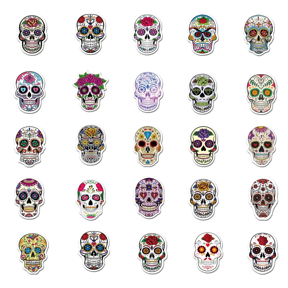 10/30/50 шт. ужас мексиканский Calavera сахарный череп наклейки мультфильм скейтборд