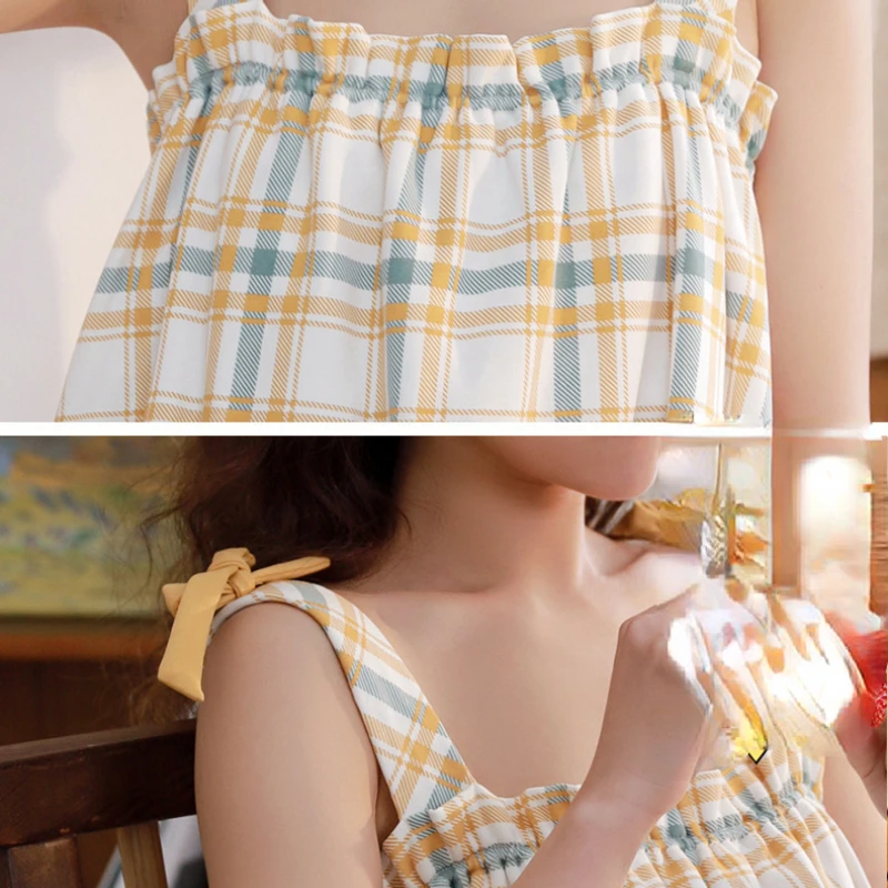 2022 New Pajamas for Women's Spring and Summer Nightdress Sleepwear Sling Princess Style Home Service Suit Can Be Worn Outside