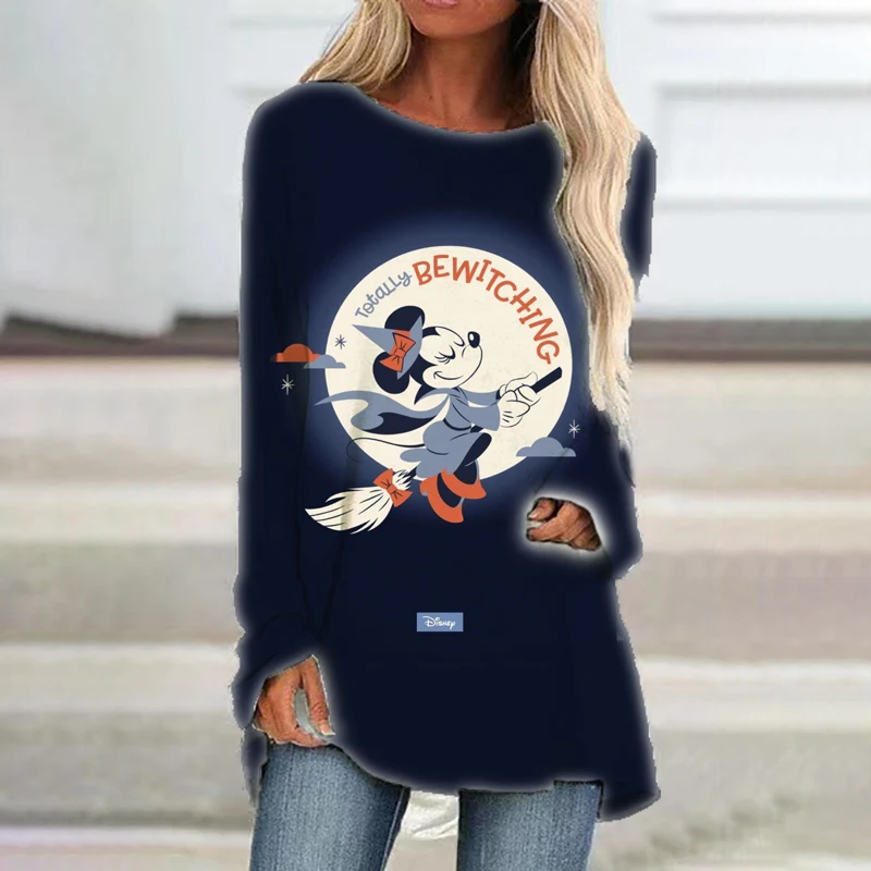 

Fall Women's Vintage Dress Disney Mickey Mouse Graphic T Shirt Casual Loose T Shirt O Neck New 5XL