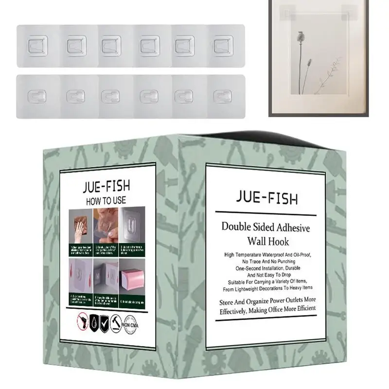 

Punch Free Wall Hooks 6 Pairs Double Sided Adhesive Heavy Duty Bathroom Hooks Punch Free Wall Strong Hooks Hanger Wall Holder