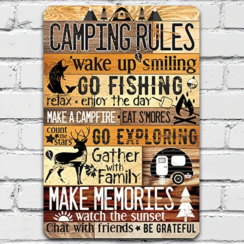 

Metal Sign Camping Rules Durable Metal Sign Use Indoor/Outdoor Makes Funny Trailer And Camp Decor Under 12x8in