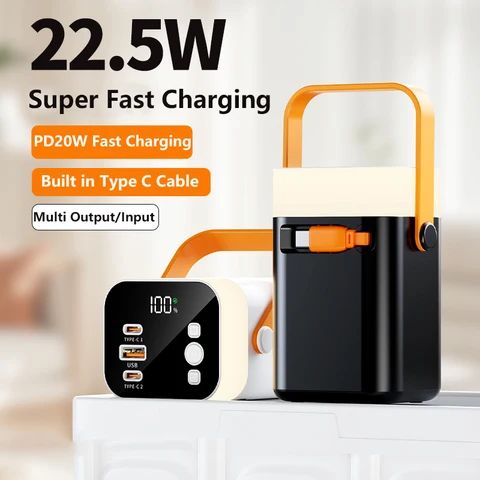 Power Bank 50000 мАч с кабелем USB C Портативное быстрое зарядное устройство PD 22,5 Вт Powerbank для iPhone Samsung Huawei Xiaomi Внешняя батарея