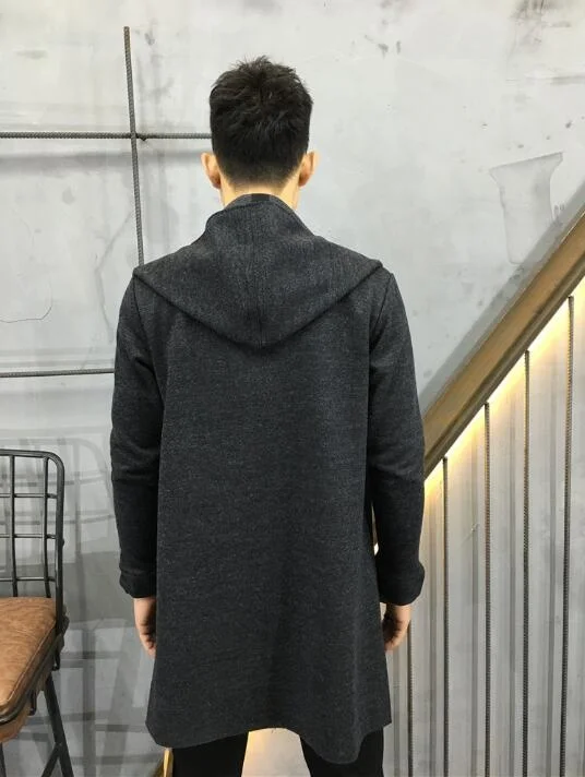 

Мужская шерстяная куртка с капюшоном, длинная приталенная куртка с отложным воротником, в Корейском стиле, большие размеры, весна 2022