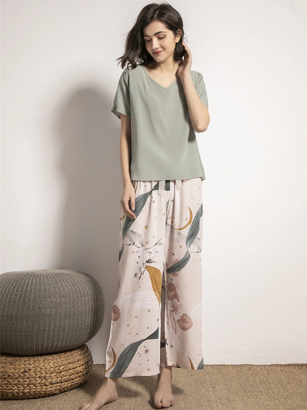 New Sleepwear Viscose Pajamas Set for Women Long Pants Short Sleeved Summer Spring Loungewear Fashion Home Clothing Homewear