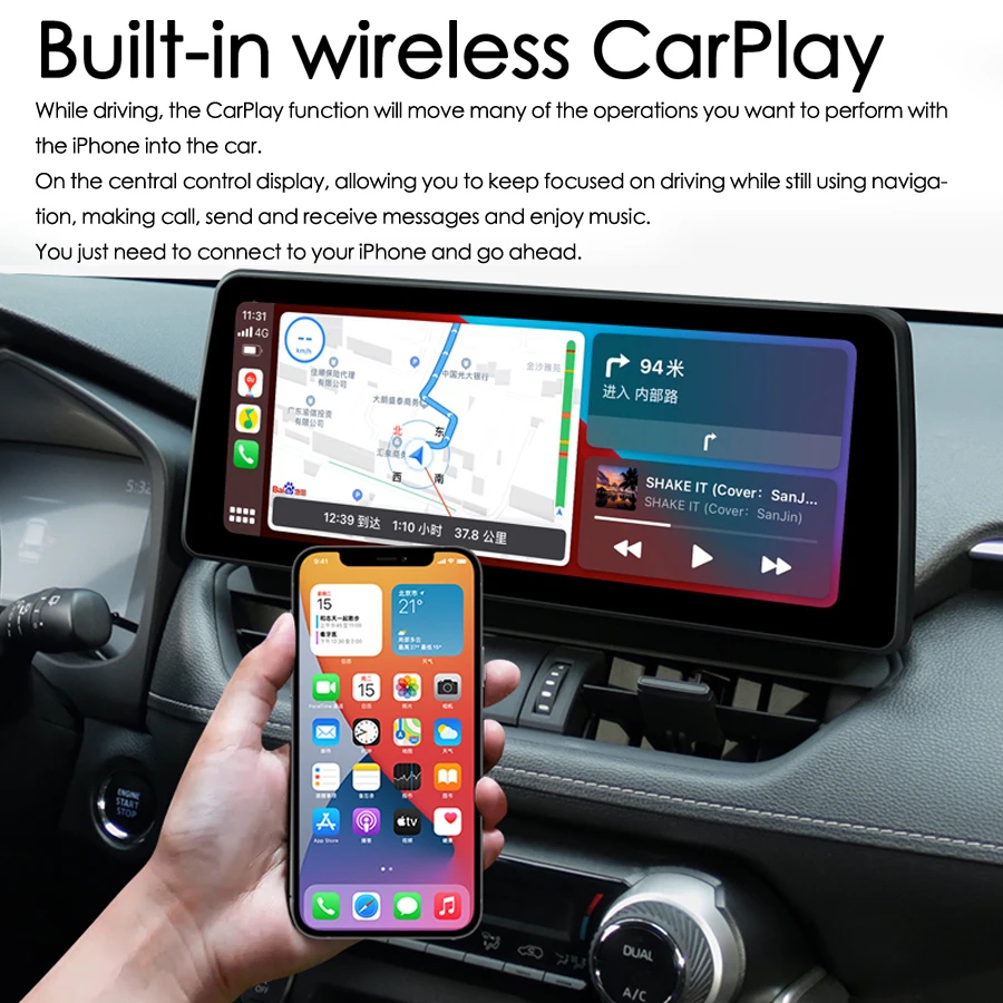 12 3-дюймовый мультимедийный головное устройство Carplay с широким экраном
