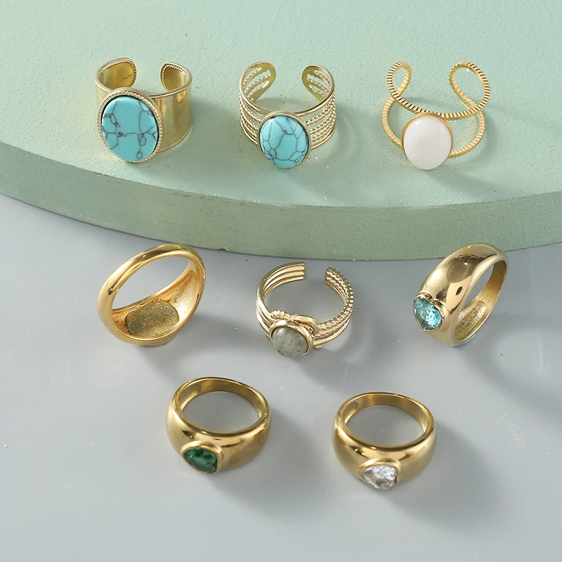 

Widen Stainless Steel Rings for Women European and American Retro Zircon Ring Opening Adjustable Fashion Jewelry