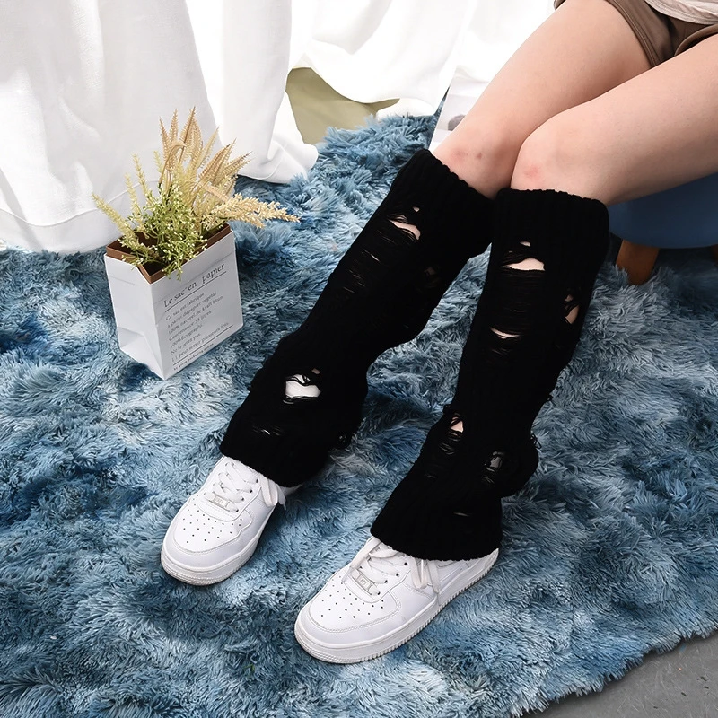 fashionable Sweet girls pile up socks with holes Long Winter Sock Cosplay Knit Boot Sock medium tube socks Foot Warming Cover