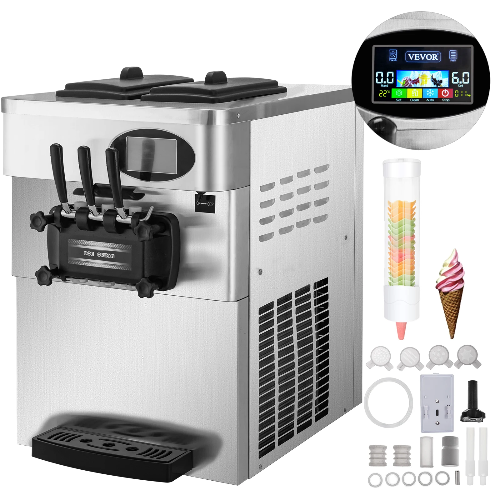 

2200 Вт коммерческая машина для производства мягкого мороженого, 3 вкуса, 2*6 л, аппарат для приготовления мороженого, 220 В