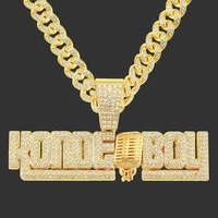 personality cubic zircon letter microphone pendant gold necklace mens cuban chain hip hop punk fashion vintage accessories gift