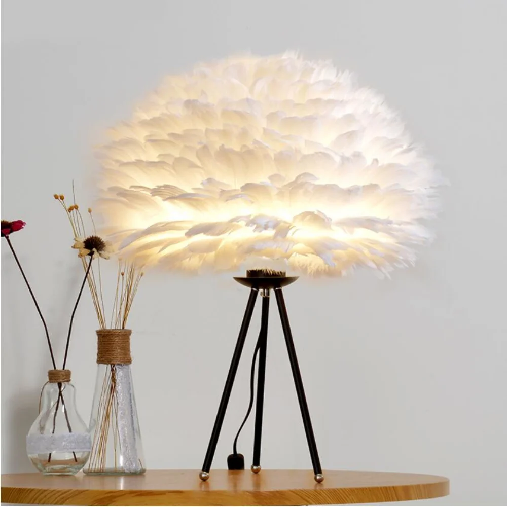 

Скандинавская Настольная лампа с перьями, лампа для гостиной, спальни, романтическая свадебная декоративная лампа