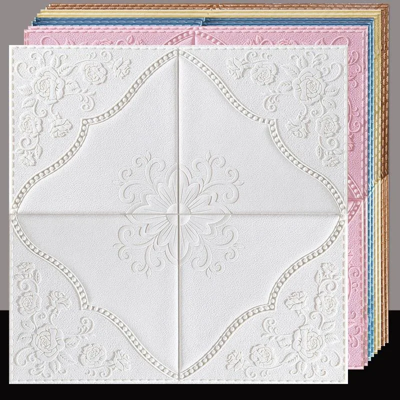 

5/10Pcs Wallpaper Self-Adhesive 3D Stereo Wall Stickers Wall Ceiling Foam Waterproof Moisture-Proof Bedroom Decor TV Background