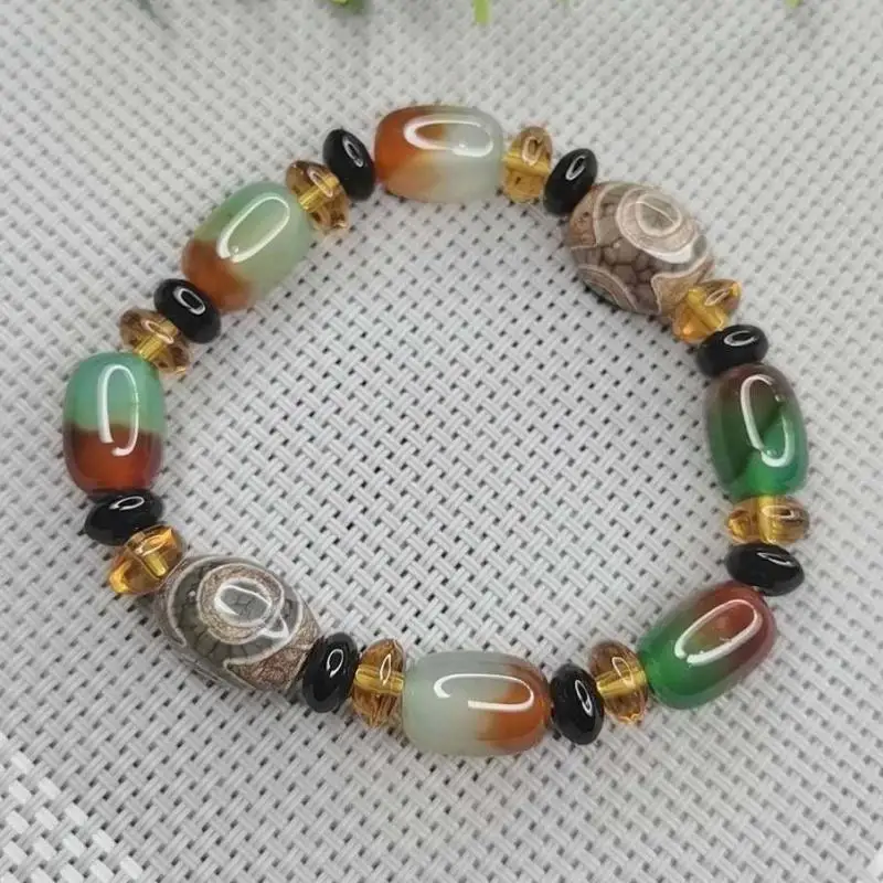 

Tibetan Dzi Beads Bracelet Men Women Pulsera Fengshui Agate Buddhism Genuine Three Eyes Dzi Bead Elastic Beaded Bracelets Bangle