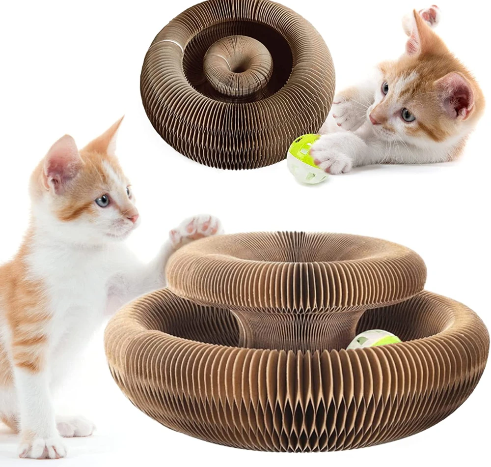 

Magic Organ Cat Scratching Board with Bell Grinding Claw Kitten Climbing Frame Round Corrugated Interactive Scratcher Cat Toys