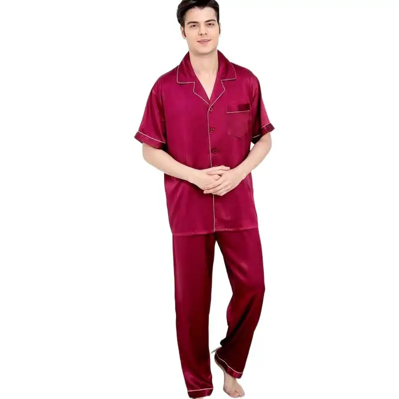 Men's Luxury Real Silk Pyjamas Sets 100% Pure 19MM Silk Pajamas Short Set Leisure Home Sleepwear Large Size Full Body Pajama