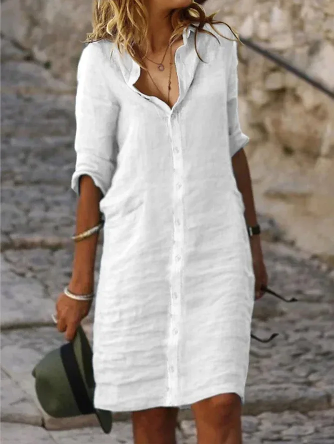 

2023 Autumn Cotton Linen Women's Dress White Long Sleeve Elegant Shirt Dresses Female Trendy Autumn Fashion Casual Clothes Lady