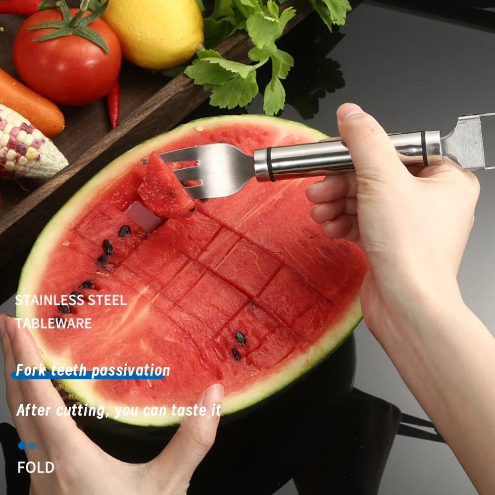 

2in1 Watermelon Fork Slicer Multi-purpose Fruit Cutting Tool Stainless Steel Watermelon Cutter Slicer Knife Kitchen Accessories
