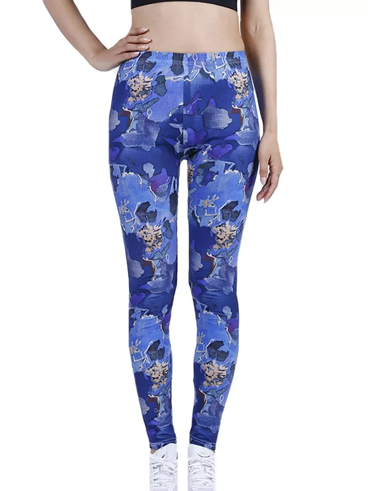 Leggings Women's Space Dark Blue Leggins Print Pants High Quality Fitness Trousers  Stretch Sportswear