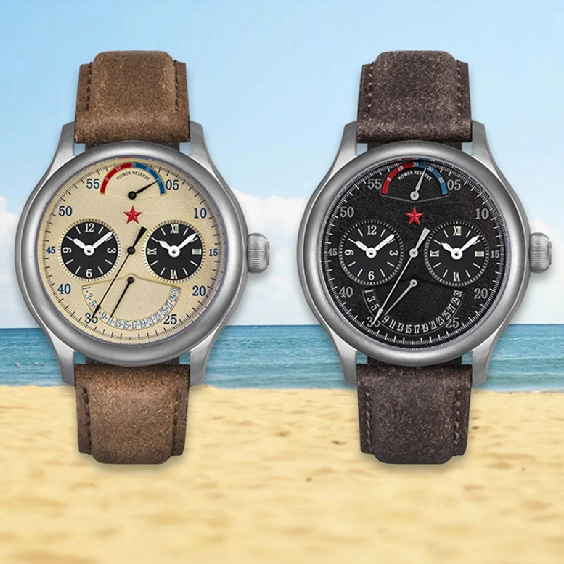 

2021 Retro Men's Military Dual Time Zone Automatic Mechanical Watches ST2545 Seagull-Movement Calendar GMT Luminous Wristwatches