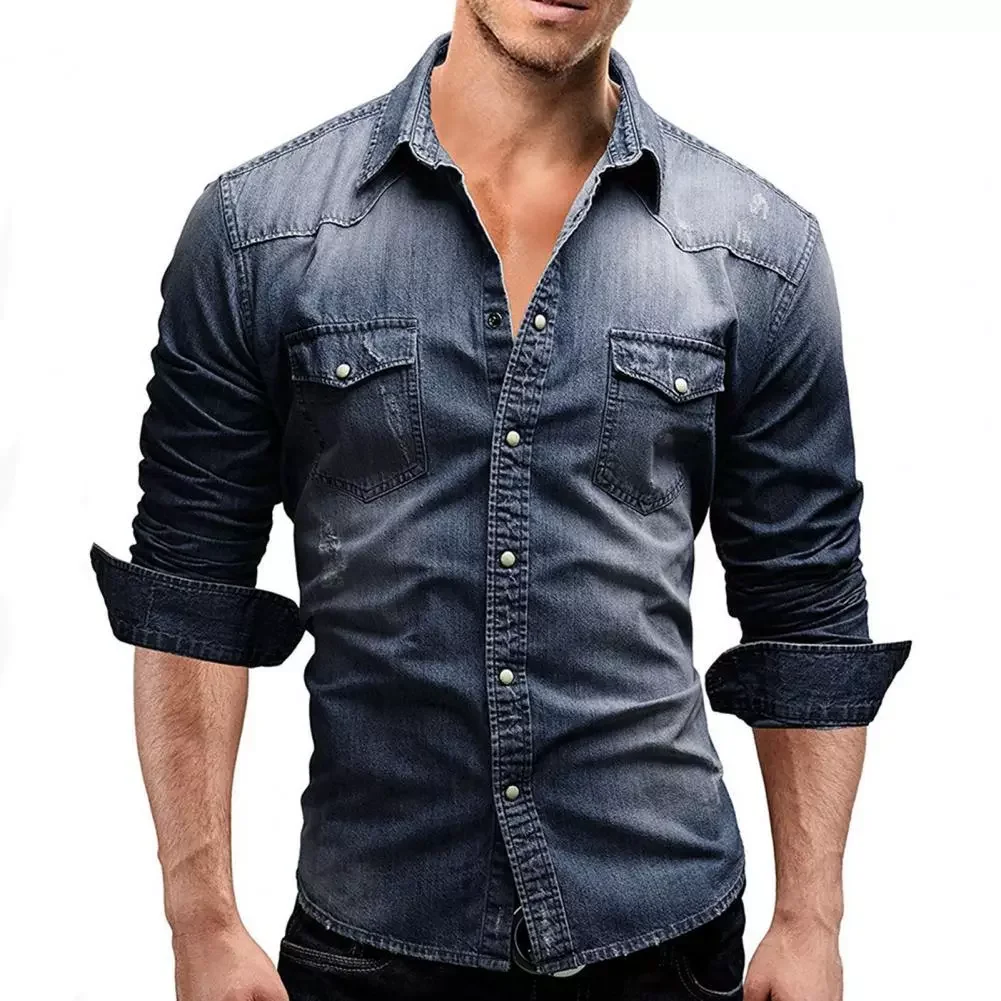 

Hot！2022 Men Denim Shirt For Men XXXL Denim Solid Color Soft Cotton Slim Single-breasted Autumn Male Cowboy Shirt for Daily Wear