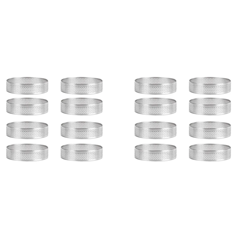 

16Pcs Stainless Steel Tart Ring, Heat-Resistant Perforated Cake Mousse Ring Round Double Rolled Tart Ring Mold 10Cm