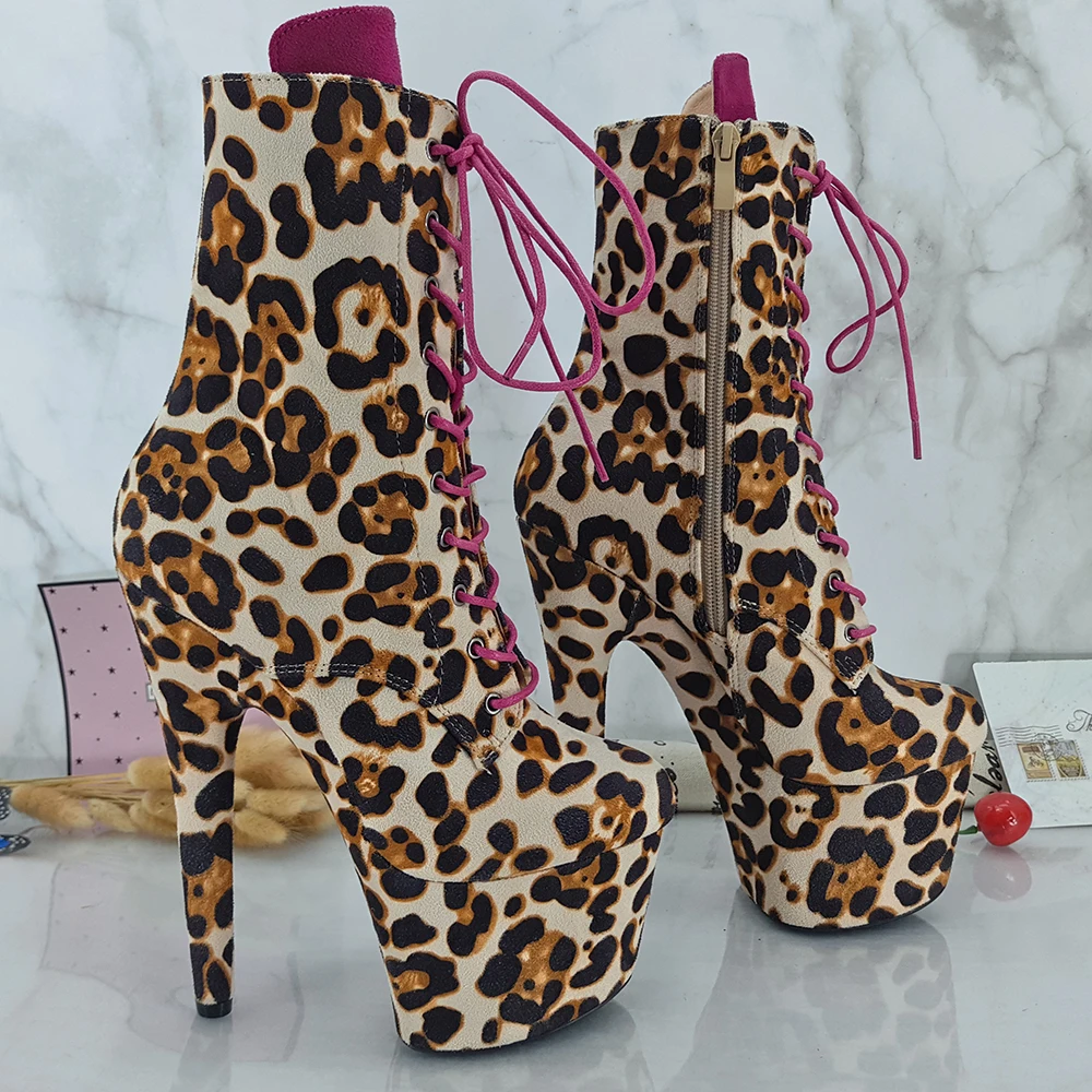 Leecabe Leopard Upper 17CM/7inches Pole dancing shoes High Heel platform Pole Dance boot