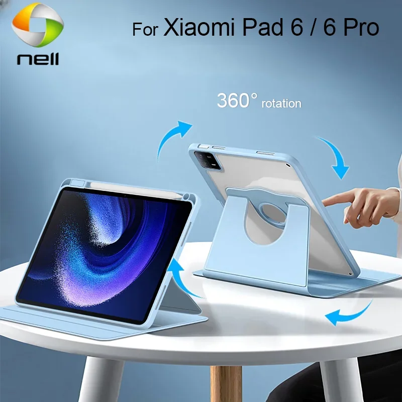 Фото Вращающийся на 360 градусов чехол для смарт-планшета для Xiaomi Pad 6 MiPad 6 Pro 2023 11 дюймов с подставкой для карандашей, чехол-подставка №1