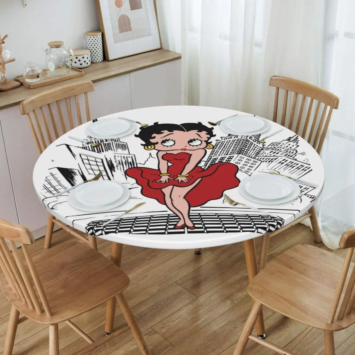 

Круглая Водонепроницаемая маслостойкая Скатерть Bettys, Классическая скатерть с эластичными краями, подходящая для стола 45-50 дюймов, скатерть...