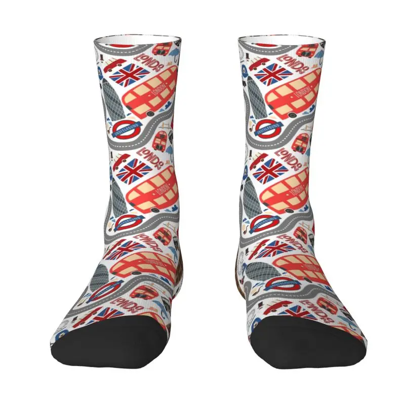 

Harajuku London Doodles Pattern Socks Men Women Warm 3D Print British Flag Red Bus Football Sports Socks