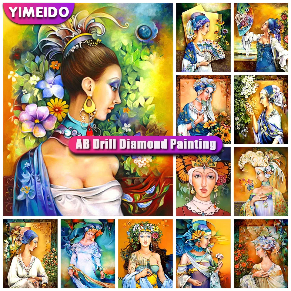 

YIMEID 5d AB Diamond Painting Woman Portrait Cross Stitch Kit Diamond Embroidery Cartoon Rhinestones Mosaic Picture Handicrafts
