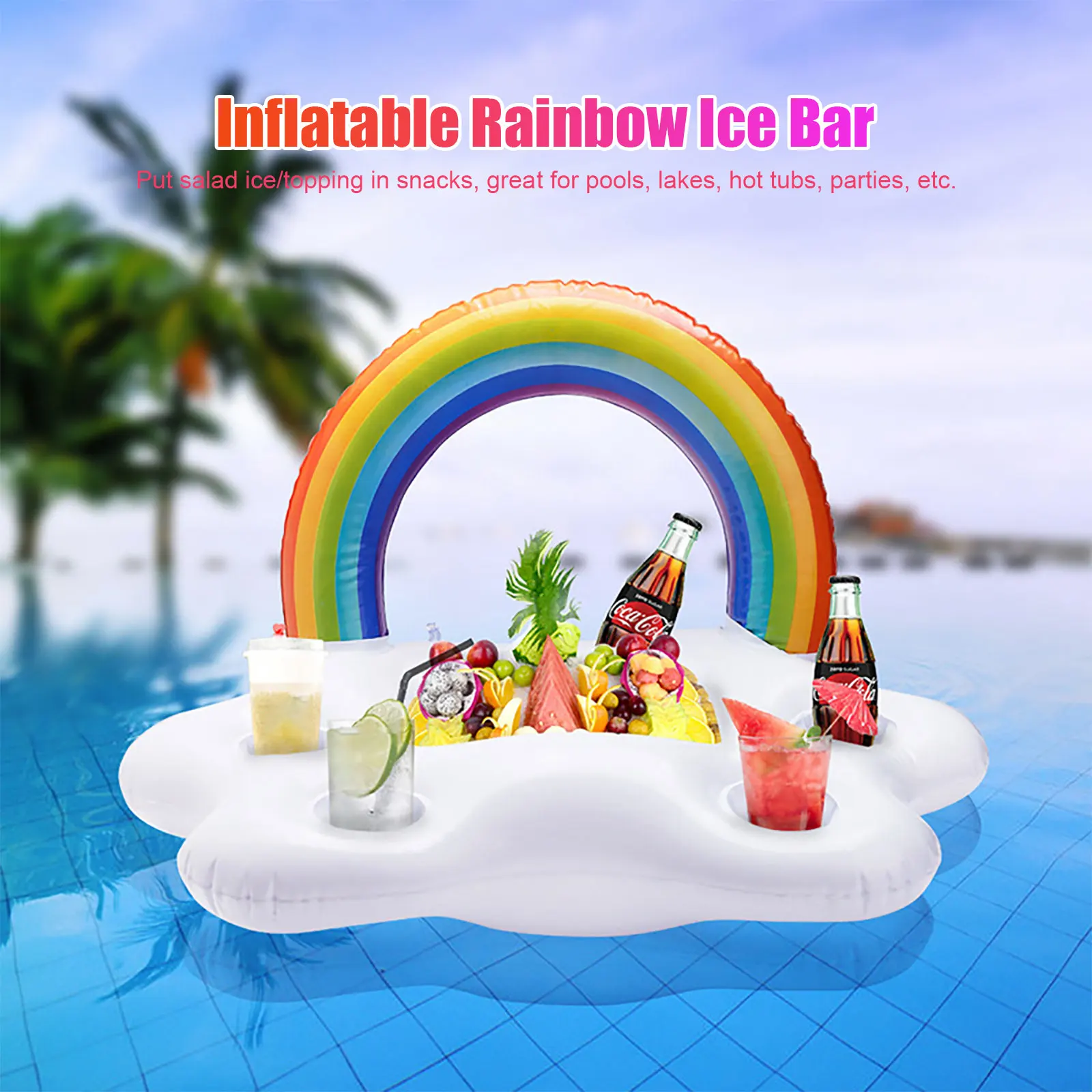 

Inflatable Drink Holder Float Beer Drinking Table Pool Rainbow Floating Fruit Serving Bar Table Tray Summer Pool Party Supplies